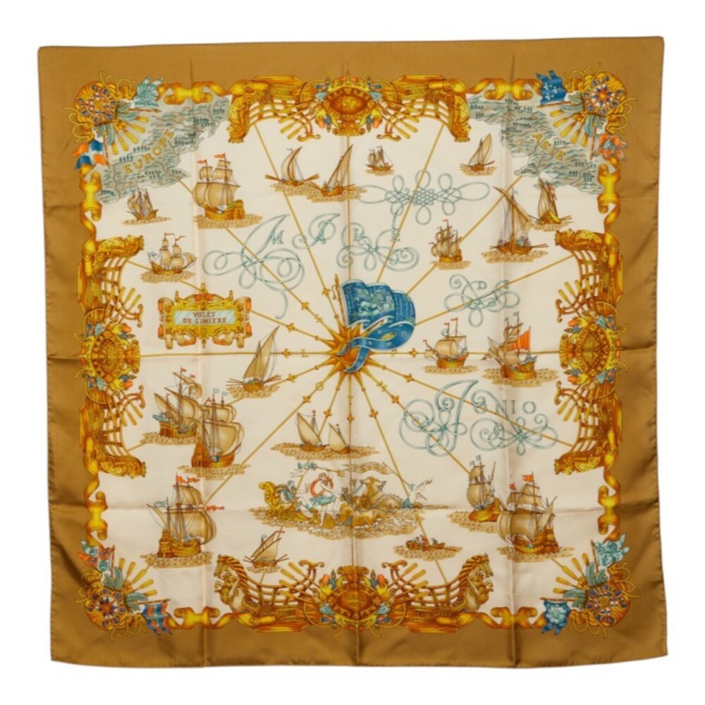 Hermes Carre 90 VOILES DE LUMIERE (Sailboats of Light) Scarf, Large White, Mu...